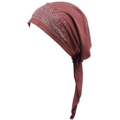 

Fashion Lady Rhinestone Muslim Turban Hat Chemo Cap Hair Loss Hijab Cap Cover