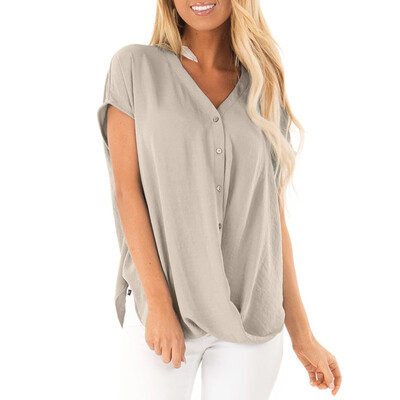 

Nomeni Women Summer Short Sleeve Chiffon Blouse T Shirt Casual Loose V Neck Button Tops