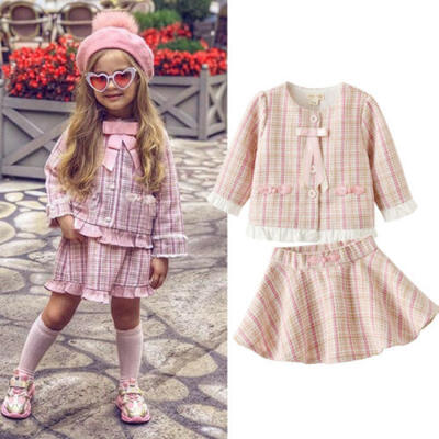 

2PCS Toddler Baby Girls Winter Clothes Plaid Coat TopsTutu Dress Formal Outfits