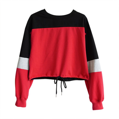 

New Women Autumn Causal Pullovers Women Harajuku Fashion Color Block Sweatshirt O-Neck Long Sleeve Ladies Sexy Crop Top