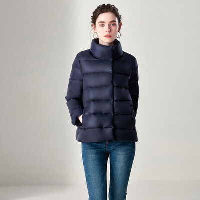 

Roseonmyhand Womens Casual Stand Light Coat Solid Color Short Button Pocket Down Jackets
