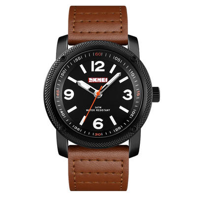 

SHIKEME Casual Mens 43mm Leather Strap Quartz Watch Waterproof Watch With Leather Watchband