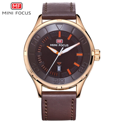 

MINI FOCUS European&American mens watch quartz watch trend big three-pin waterproof leather strap