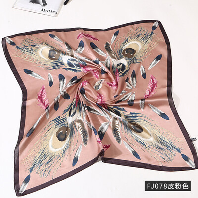 

Spring decoration wild feather print ladies summer new Korean square scarf silk satin scarf FJ078
