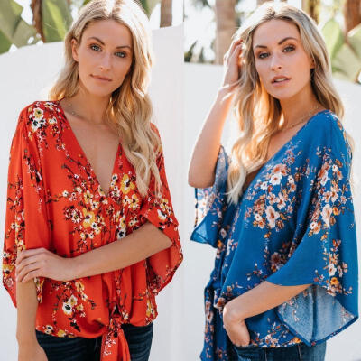 

Summer Fashion Womens Floral Chiffon Tops Blouse Ladies Half Sleeve T-Shirt