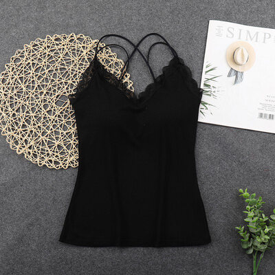 

Fashion New Beauty Back Lace Stitching Solid Color Knitting Threaded Padded Sports Vest
