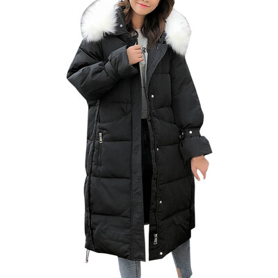 

Toponeto Women Outerwear Fur Hooded Button Coat Long Solid Jackets Pocket Coats
