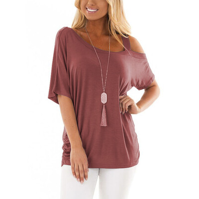 

Nomeni Womens Fashion Casual Short Sleeve Pure Color Tops Blouse Tunic T Shirts