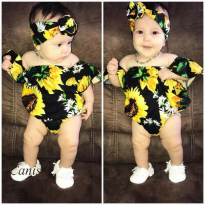 

US Newborn Baby Girl SunFlower Romper Bodysuit Sunsuit 2Pcs Outfits Clothes Sets