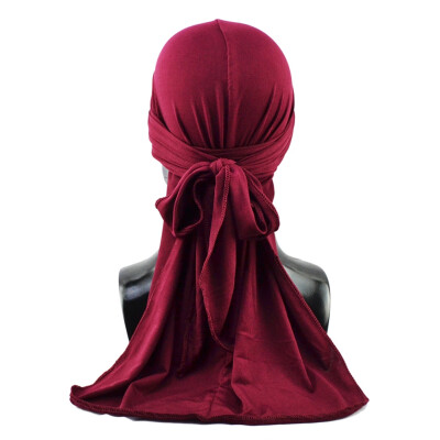 

5 Colors Unisex Velvet Durag Muslim Turban Hijab Cap Long Tail Chemo Hats Absorb Sweat Head Scarf