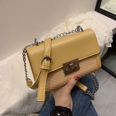 

Tailored Womens Fashion Retro Woven Shoulder Bag Solid Color Handbag Woven Bag Beach Bag