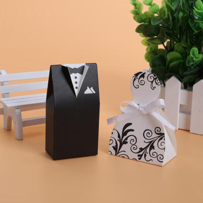 

100pcs hi candy box black&white groom bride dress wedding gift box