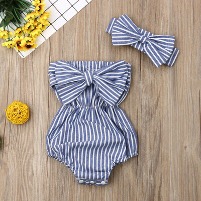 

Newborn Baby Girls Strapless Striped Romper Jumpsuit Outfits Set
