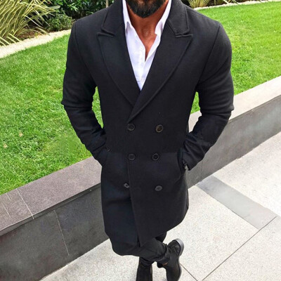 

Men Long Sleeves Solid Lapel Collar Double Breasted Coat Casual Slim Fit Outwear