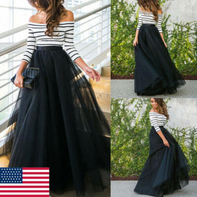 

US Womens Long Two Pieces Tulle Evening Prom Gowns Beading Party Cocktail Dress