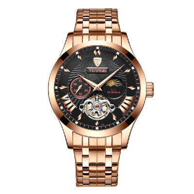 

TEVISE T857 Automatic Watch Mechanical Wristwatch Self-Wind Waterproof Wrist Watches Sun Moon Phase Display for Men