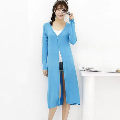 

2019 Women Summer And Autumn Modal Knitted Thin Sunscreen Shirt Stylish Solid Color Simple Casual Style Long Sleeve Womens Coat