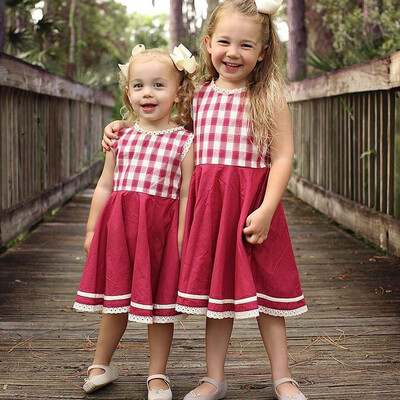 

Summer Toddler Baby Girls Sleeveless Plaid Print Lace Vest Dress Clothes Dresses