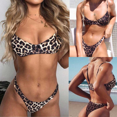 

Saidsome Women Sexy Fashion Leopard Print Push-Up Padded Bra Beach Bikini Set Swimsuit