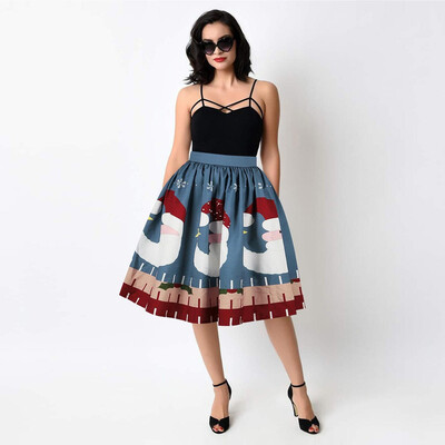 

Gobestart Christmas Fashion Women Santa Digital Printed Stretchy Flared A Line Skirt
