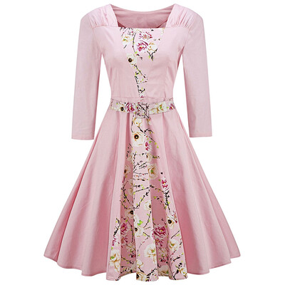 

Vintage Square Neck Floral Print Pin Up Dress