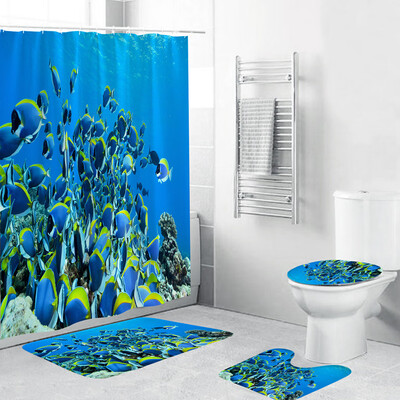 

〖Follure〗4PCS Non Slip Toilet Polyester Cover Mat Set Bathroom Shower Curtain