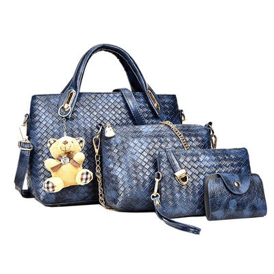 

Fashion Women 4pcs Bag Set Weaven PU Soft Handbag Should Bag Tote Clutch