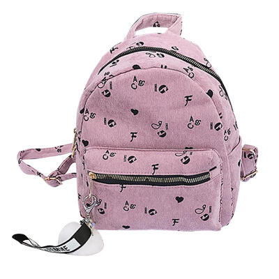 

Pompom Pendant Printing Travel Backpacks Canvas Women Small School Bags