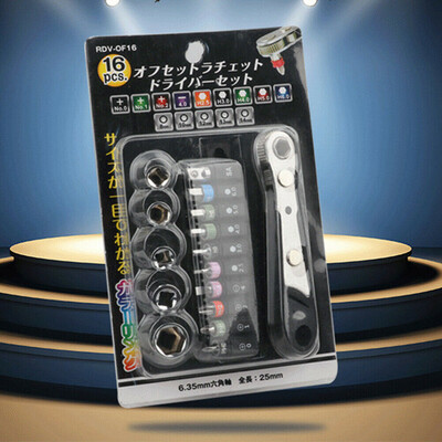 

〖Follure〗16pcs High Hardness Durable Mini Ratchet Socket Wrench Set Combination Tool Kit