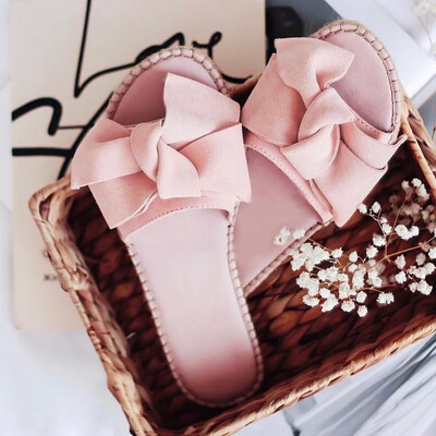 

Rose Rome Women Summer Butterfly-Knot Slipper Flat Beach Slippers Open Toe Sandals