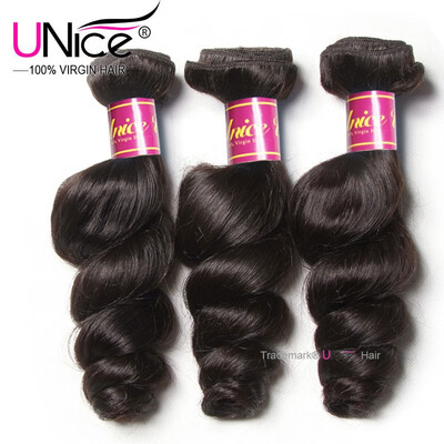 

UNice Hair 8A Malaysian Loose Wave Virgin Human Hair Weaves 4 Bundles
