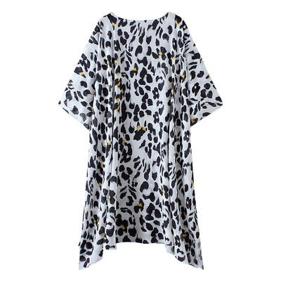 

New Women Chiffon Kimono Cardigan Floral Leopard Print Asymmetric Boho Loose Outerwear Beachwear Bikini Cover Up