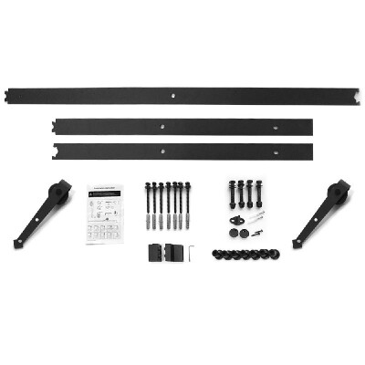 

8FT Heavy Duty Sturdy Carbon Steel Sliding Barn Wood Door Track Rail Black Hardware Kit One Door Smoothly&Quietly Arrow Wheels