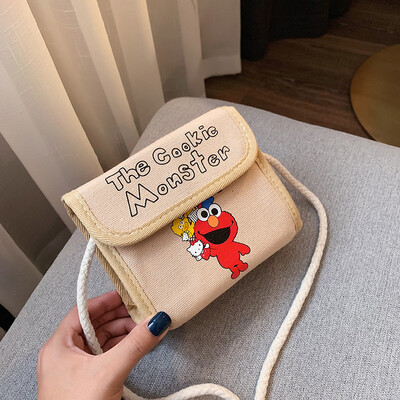 

2019 new casual fashion letters Sesame Street canvas bag female cute cartoon wild shoulder slung small square bag
