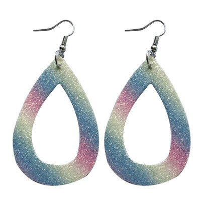 

Fashion Sequined Faux Leather Hollow Water Drop Pendant Women Hook Earrings