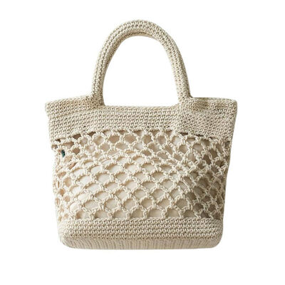 

Cotton Handmade Woven Bag Beach Leisure Hollow Out Tote Braided Women Handbag