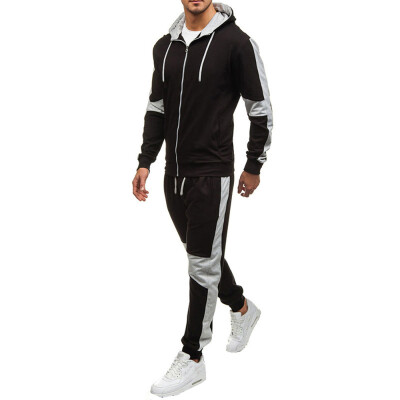 

Toponeto Men Sport Zip Hooded Coat Jacket Elastic Trousers Pants Casual Two Piece Set