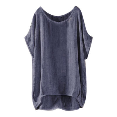 

Summer Loose Short Sleeve T-Shirt Women Retro Cotton Linen Solid Color Top