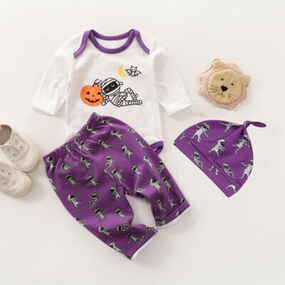 

US 2019 Halloween Pumpkin Toddler Baby Long Sleeve Tops Pants Hat Outfit Clothes
