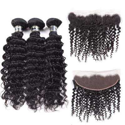 

Amazing Star Deep Wave Malaysian Virgin Hair Bundles with Frontal with Baby Hair Human Hair with Crochet Frontal Closure Free Part