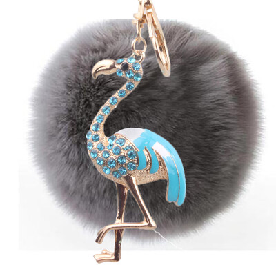 

Flamingo Keychain Rex Rabbit Fur Ball Exquisite Accessories Car Keychain