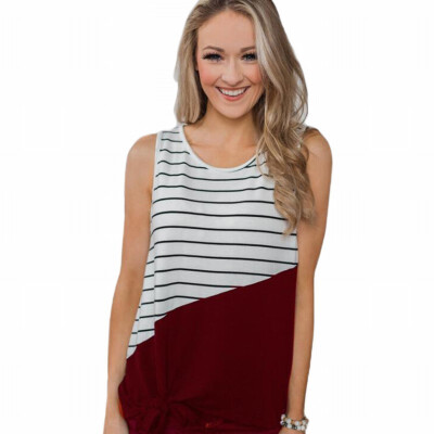 

Womens striped vest womens T-shirt round neck sleeveless top