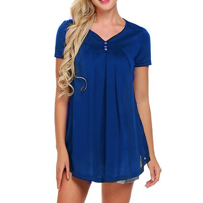 

Nomeni Womens Short Sleeve V-Neck Pure Casual Ladies Button T-Shirts Tops Blouse