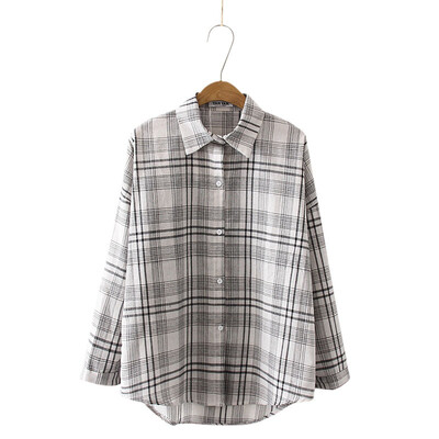 

Korean Fashion Plaid Printed Blouses Shirt Women Long Sleeve Lapel Shirt Office Lady Tops Female Loose Casual Blusas 2019