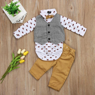 

Toddler Baby Boy Formal Suit Waistcoat Pants Bow Tie Tuxedo Formal Outfit Set