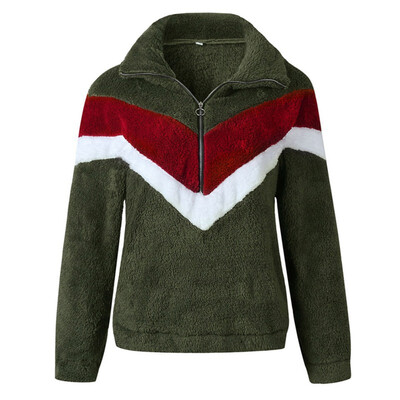 

Women Winter Coat Patchwork Fashion Zipper Pockt Tops Lapel Casual Wild Warm Female Blends Coat abrigos mujer invierno 2019