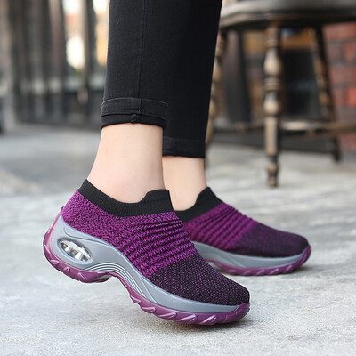 

2019 Spring Women Sneakers Shoes Flat Slip on Platform Sneakers for Women Black Breathable Mesh Sock Sneakers Shoes