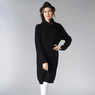 

PREISEI Autumn Winter Women Casual Simple Loose Turtleneck Long Sleeve Knitted Knee-Length Sweater Dress Vestido