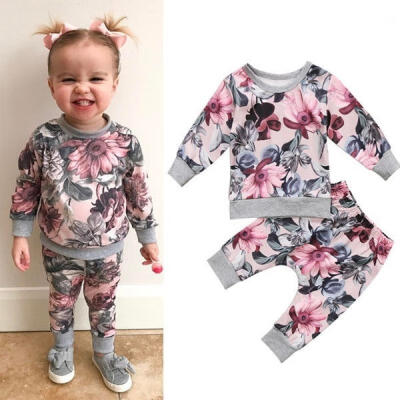 

2pcs Fashion Kids Newborn Baby Girls Clothes Top T-shirt Tops Pants Outfits Floral Set