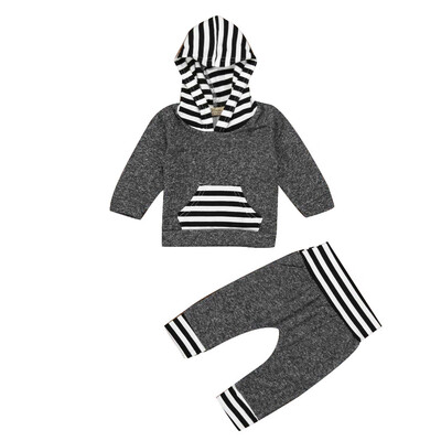 

Newborn Infant Baby Boy Girl Clothes Set Striped Hoodie TopsPants Outfits